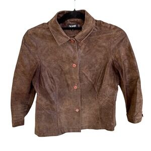 For Joseph Brown Suede Leather Jacket Perforated Textured Button Up Womens Small